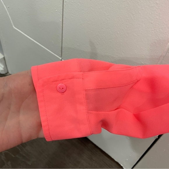 Kut from the Kloth Hot Pink Sheer Button Down Long Sleeve - Picture 4 of 10